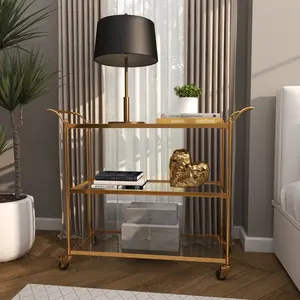 Carrito de Servicio de Cócteles de Cerámica Ecológico de Diseño de Lujo, Carrito de Exhibición de Bebidas Hecho a Mano de Primera Calidad, Elegante Carrito Dorado Plateado - Product Image 3