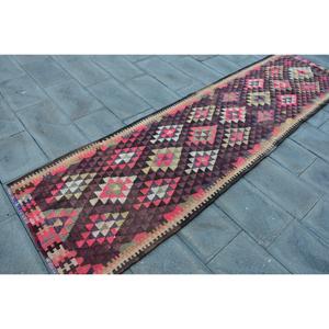 Alfombra Vintage de 2.9x10.3 pies, Alfombra Turca, Alfombra Oriental de Lana Roja Marrón - Product Image 2