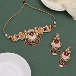 Fasion <b>Jewellery</b> NECKLACE <b>SET</b> - KUNDAN & ANTIQUE - NECKLACE <b>SET</b> - Dubai Gold Plated Earrings and Pendant J - Product Image 5