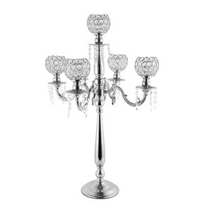 Candelabro de 5 brazos de aluminio y metal, candelabro de bola de cristal, acabado en plata, decoración del hogar de tamaño personalizado, nuevo diseño - Product Image 1
