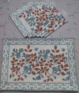 Ensemble de tapis de Table d'impression de bloc de main avec serviette belle couverture de Table en coton imprimé de bloc de main couverture de Table à la main - Product Image 5