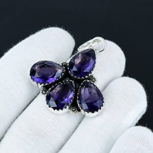 Royal Purple Amethyst Pendant Necklace Handmade Oval Cut <b>Silver</b> Plated Gemstone Elegant Bezel Setting Wholesale Jewelry for - Product Image 3