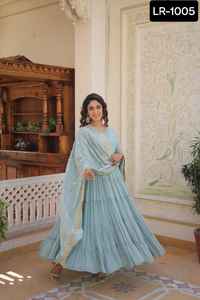 El último diseñador de bodas y festivales usa vestidos largos Anarkali con borde bordado conjunto Dupatta elegante para mujeres - Product Image 2