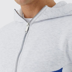 Sweat à capuche oversize pour homme 2024, personnalisé en usine, 100% coton, fermeture éclair, imprimé, XS, effet vintage, polaire de haute qualité, blanc et bleu - Product Image 3