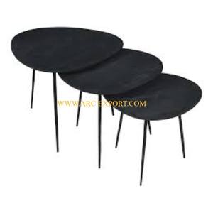 Mesa nido de metal con tapa de madera y base de hierro metálico Color negro Hogar y sala de estar restaurante decorativo mesas de muebles de lujo - Product Image 5