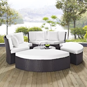 Lit de repos rond en rotin moderne pour patio avec auvent rétractable, ensemble de lit de jour d'extérieur, coussin résistant aux intempéries, mobilier de luxe pour villas et complexes hôteliers - Product Image 5