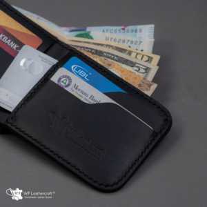 กระเป๋าสตางค์หนังแท้แบบพับได้ รุ่นคลาสสิค หมายเลข 55 ทำมือ พร้อมช่องใส่เงินสดสองช่อง ปิดแบบเปิด ป้องกันการโจรกรรม สีดำ - Product Image 6