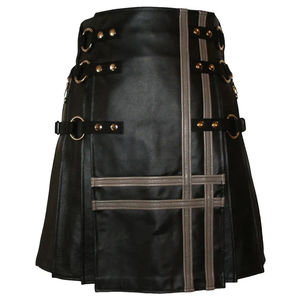 Kilt de cuero de vaca negro personalizado para hombre con botones de estilo victoriano accesorio de cuero de sujeción Kilt profesional para hombre - Product Image 1
