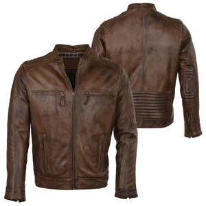 Wholesale Men's <b>Genuine</b> Leather Blouson Winter Jacket with Stand Collar Customizable Color & Logo Canvas Fabric Waterproof - Product Image 6