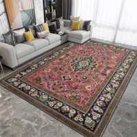 Tapis en velours de laine imprimé patchwork oriental, design traditionnel turc écologique avec envers en latex