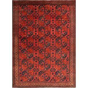 Tapis en laine noués à la main Kiaan, motif géométrique Kilim rouge et orange, 9x12 rectangulaire, pour entrée de maison PAEM-1087 - Product Image 1