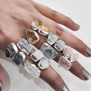 Anillo de Piedras Preciosas en Bruto para Mujer, Piedra Lunar Natural, Labradorita, Granate, Citrino, Joyería de Plata de Ley 925 - Product Image 3