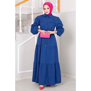 Robe Hijab Longue à Demi-Boutons Saxe - Product Image 5