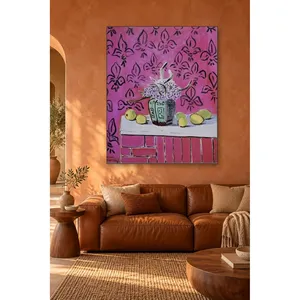 Fida Matisse Nature morte avec des citrons contre un mur rose, impression sur toile - Product Image 4