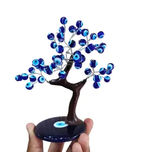 Fait à la main bleu turc mauvais œil arbre hibou oeil perles sur mauvais œil plaque bonne chance charme sagesse stabilité Fengshui Kavach - Product Image 1