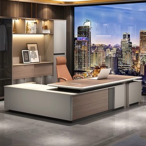 Bureau de direction en L personnalisable de haute technologie, table d'ordinateur moderne pour PDG et managers, mobilier en bois écologique de luxe, grand format - Product Image 2