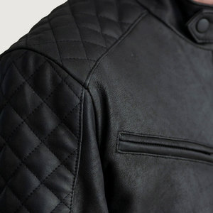 Veste moto en cuir PU noir pour homme, col montant, fermeture éclair, coupe classique, couleur unie, vêtement d'automne - Product Image 4