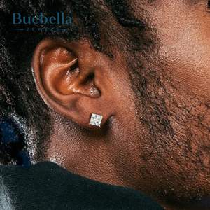 Boucles d'oreilles en argent sterling 925 plaqué or 14 carats Moissanite coupe princesse Style Hip Hop élégant pour hommes - Product Image 2