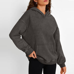 Sweat-shirts en polaire à lavage acide pour femmes, respirants, best-sellers de l'hiver, vente en gros, logo personnalisé, position avant, manches longues - Product Image 5