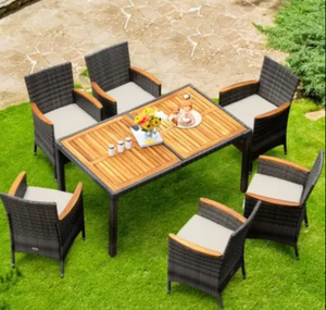 Muebles de jardín de lujo moderno juego de mesa de comedor de 6 plazas sillas de madera MDF y mimbre fabricado directamente - Product Image 2