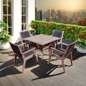 High Quality Durable Modern Ovan <b>Walnut</b> Wood 5-Piece Dining <b>Table</b> Chairs Set Mattress for Home Hotel Apartment Villa Easy - Product Image 1