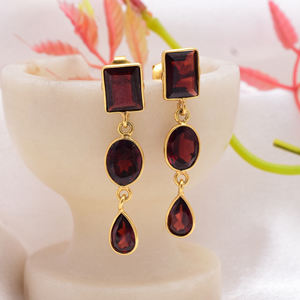 Pendientes de Plata de Ley 925 Chapados en Oro con Piedra Preciosa de Granate Rojo de Estilo Simple para Mujer, Joyería Colgante Hecha a Mano - Product Image 3