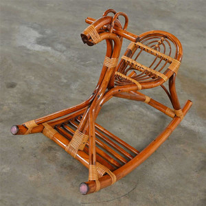 Corsa a dondolo in rattan <span class=keywords><strong>Vintage</strong></span> su animali giocattolo per bambini Baby rocker resistente sicuro in rattan cavallo a dondolo - Product Image 2