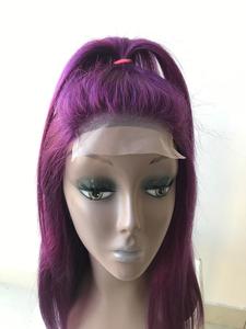 Factory Outlet High Grade 18 Inch Peluca de cabello indio de color para mujeres Smooth Shine Highlight Purple 4x4 Cierre de encaje recto - Product Image 5