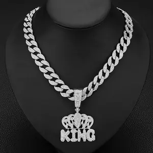 Vente en gros 2025 Pendentif Couronne Rétro KING Chaîne Hip Hop Miami Cuban Link en Alliage de Zinc Bijoux en Cristal Taille Princesse pour Hommes - Product Image 5