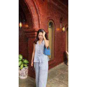 Conjunto de 2 Piezas con Estampado de Rayas Azules Hecho a Mano, Nuevo, Pantalones Holgados de Verano para el Verano - Product Image 2