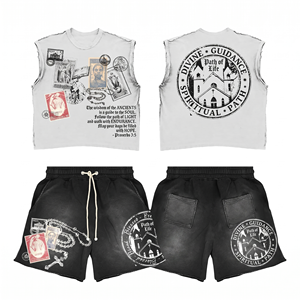 250 GSM Premium Cotton Jersey Black Washed Sleeveless Tee Shorts <b>Set</b> Custom DTF Logo Men Sleeveless shirt and Shorts <b>Set</b> - Product Image 5