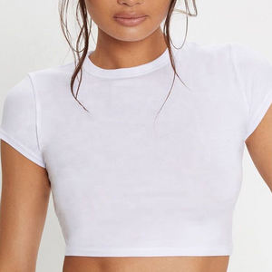 Camiseta corta transpirable con logotipo personalizado para mujer, camiseta ligera informal en blanco para mujer, camiseta recortada de punto de verano - Product Image 6