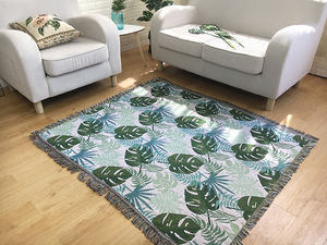 Jeté et couverture en coton/polyester tissé jacquard de style forêt tropicale moderne, 50x60 pouces, portable pour toutes les saisons - Product Image 4