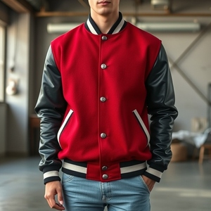 Veste universitaire pour jeunes avec manches en cuir véritable, look universitaire, écusson de broderie personnalisé, fabricant OEM Pakistan, toutes tailles - Product Image 2
