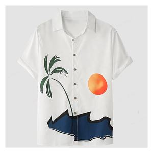Ropa de playa de verano, talla grande, camisa hawaiana de algodón/poliéster de 2 piezas para hombre, conjunto corto, estilo callejero, transpirable, sólido - Product Image 6