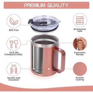 Mug en acier inoxydable sans BPA au design moderne avec couvercle, paille et poignée pour le bureau et la maison - Product Image 3