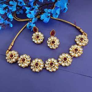 Venta al por mayor de joyería india, gargantilla de cristal étnico con flores de diseñador, collar nupcial, pendiente colgante de boda para mujer, Color granate - Product Image 2