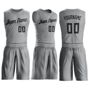 Gray Color Basketball Uniform Set <b>Screen</b> Printed Logo Sleeveless Breathable Basketball Uniform Kit For Club Team - Product Image 3