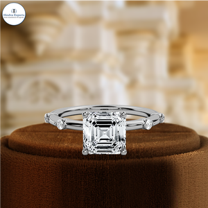 Bague en diamant de laboratoire Asscher 1 carat, bague de fiançailles pavée de diamants, bague de fiançailles en or blanc 14 carats, cadeau, certifiée IGI - Product Image 1