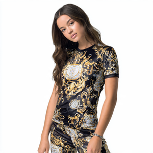 OEM Sublimation <b>T</b> <b>Shirt</b> Tracksuit Women Summer Street Printed Tee <b>Shirt</b> Sublimated Trouser Set Lightweight Sublimation Tee <b>Suits</b> - Product Image 3