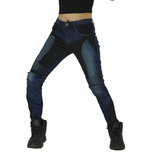 Blue Denim Biker <b>Pants</b> with <b>Black</b> Panels Removable Armor Breathable & Quick Dry for Protective Riding - Product Image 1