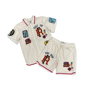 Verano 2023 Unisex botones personalizados Chenille bordado camiseta transpirable Malla tela conjuntos cortos estilo Casual DTG - Product Image 1