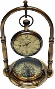 Vintage Stijl Decoratieve Maritieme Messing Antieke Bureauklok Met Kompas Home Decor Nautisch Horloge Voor Decoratie