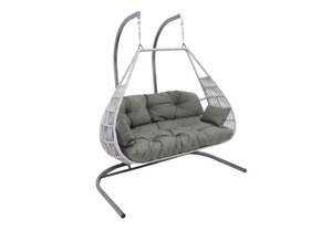 Fait à la main moderne PE rotin hôtel mobilier d'extérieur intérieur osier mince Double siège patio balançoires chaise suspendue support en métal - Product Image 2