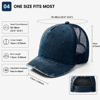 Gorra Trucker de Malla Vaquera Lavada Estilo Vintage con Logotipo Personalizado, Ajustable con Cierre a Presión, Venta al por Mayor OEM, Casual de Verano para Playa