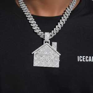 STAR MANSION Colgante y Amuleto Personalizado con Logotipo en Oro de 14K, Moissanita Redonda de Corte Brillante Color D VVS - Uso Diario Unisex - Product Image 4