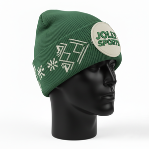 Gorro de Hombre de Alta Calidad, Tejido Acrílico Elástico de 300 GSM, Color Verde, Logotipo Personalizado, Cómodo, para Invierno, Estilo Jacquard - Product Image 5