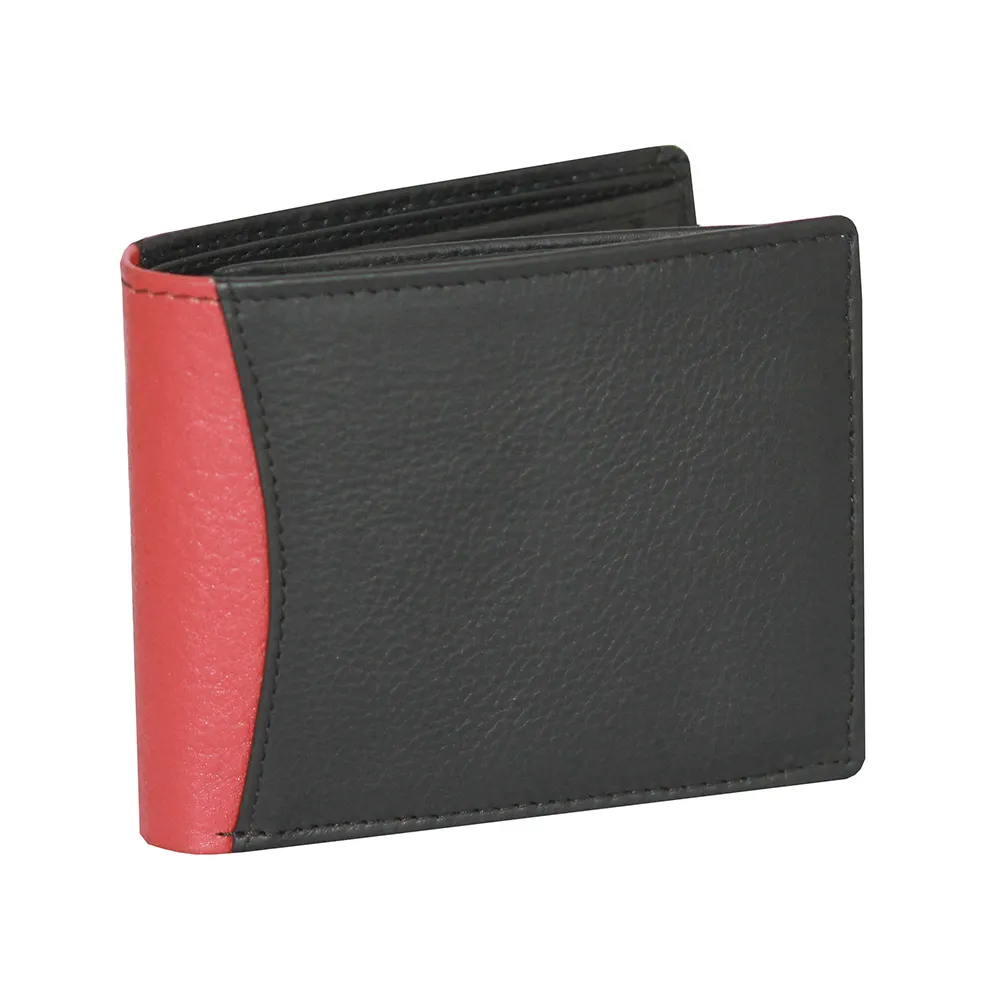 Red Black Dual Color Mens Genuine Leather Wallet Durable Design Card Holder Manufacturer Supplier