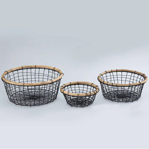 Juego de 2 Cestas de Almacenamiento Redondas de Metal y Madera con Asa Lateral para Decoración del Hogar Multiusos de la Mejor Calidad - Product Image 6