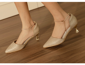 Ann'S Subtle Glam 6Cm Gold Pointed Toe wedding shoes for women With Crystal Chain Electroplated kitten heels for ladies - Product Image 6